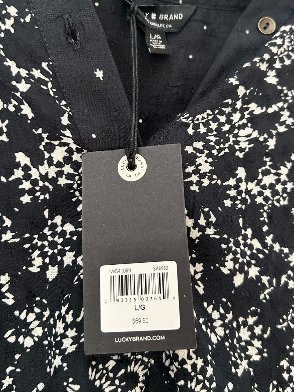 Lucky Brand Stars Print Peasant Blouse Size L - Picture 4 of 9